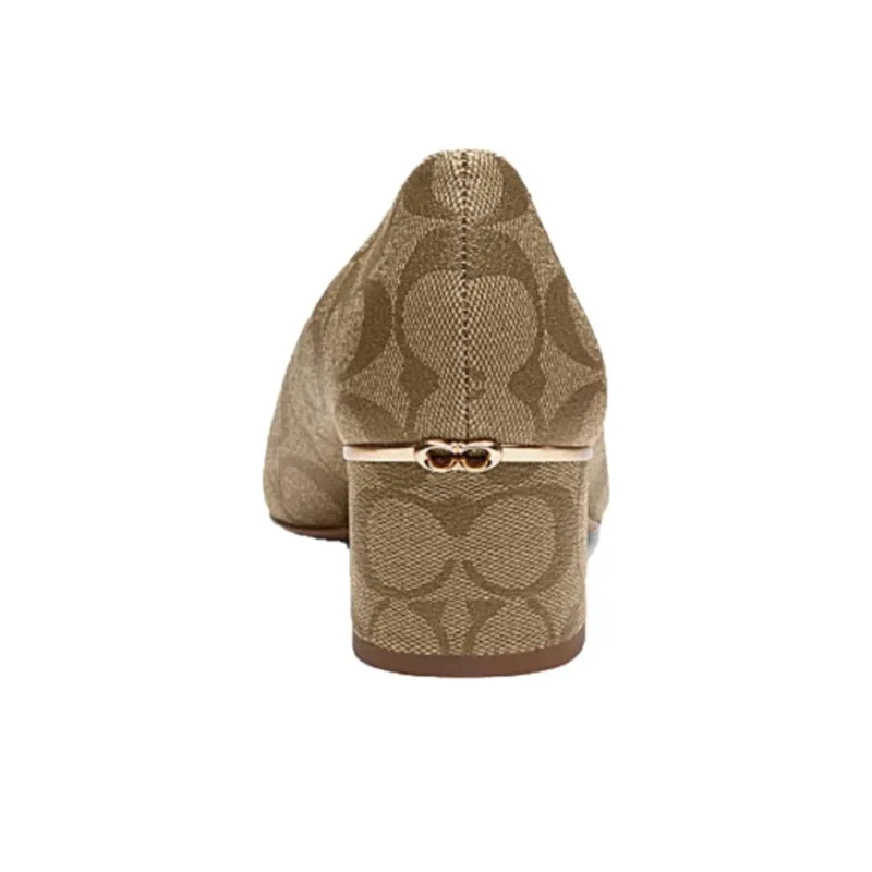 COACH Chunky Heel High Heels Women's Khaki-3