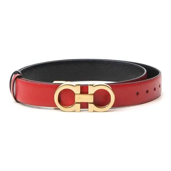FERRAGAMO Calfskin Leather Belts Women's Red/Black Width: 2.5CM