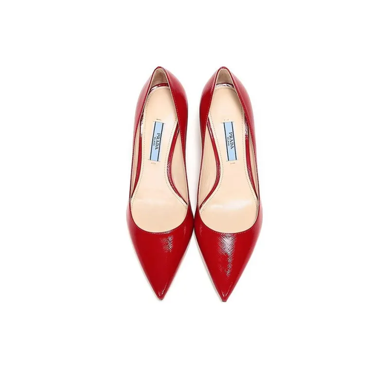 PRADA Pointed Saffiano Leather Heels 'Red' Women's-3