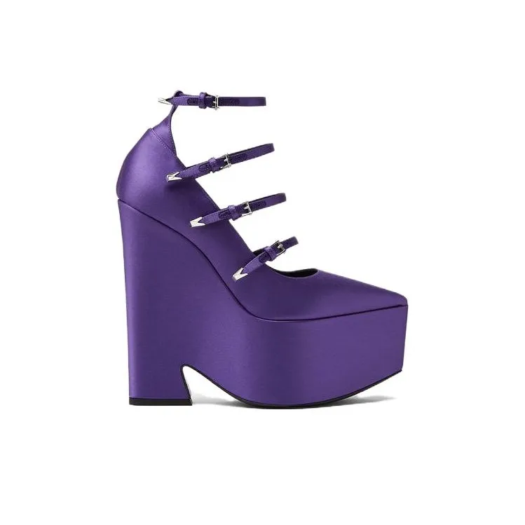 VERSACE Chunky Heel High Heels Women's Purple-1