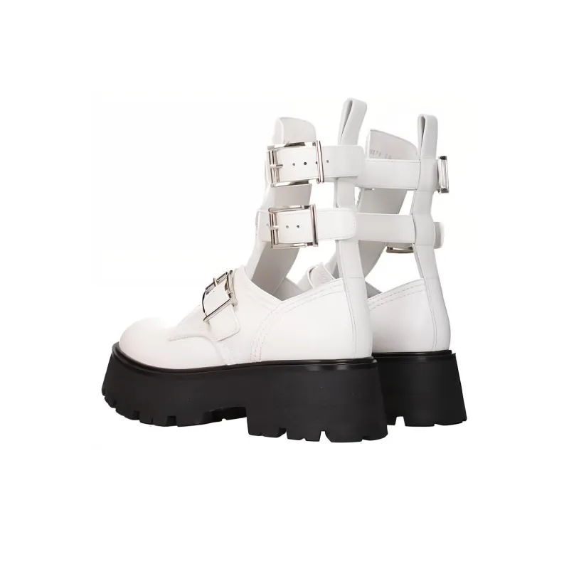 Alexander McQueen Buckle Fastening Ankle Boots White Black Women's-3