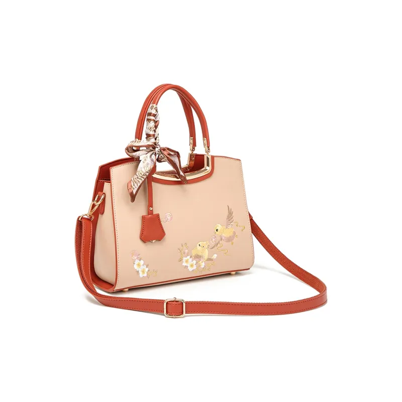 PAYOT Synthetic Leather Shoulder Bag Crossbody Bag Handbag Regular Women's Apricot Mismatched Birds-4
