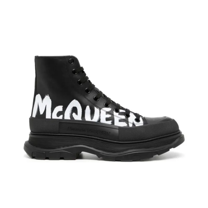 Alexander McQueen Tread Slick Boot Leather Graffiti Black White-1