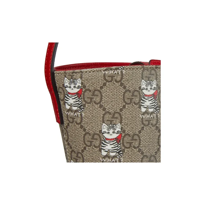 GUCCI GG Supreme Canvas Bucket Bags Shoulder Bags Kids' Beige & Dark Brown-5