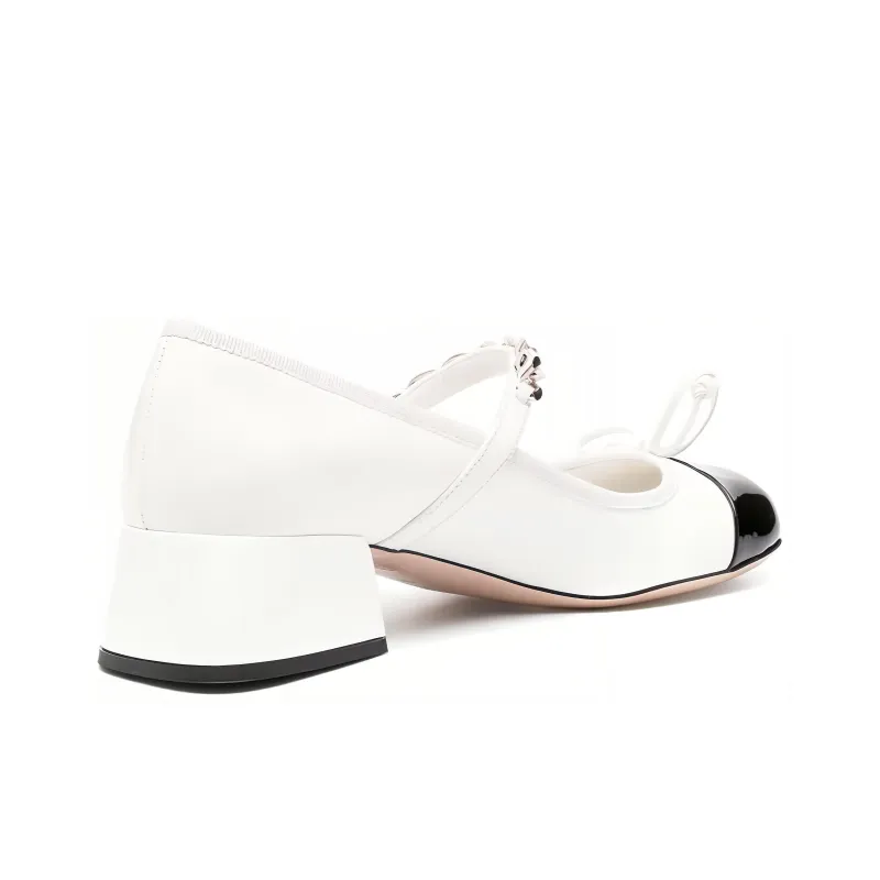 MIU MIU Naplak Block Heel High Heels Women's White Black-4