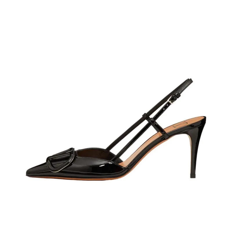 Valentino Vlogo Slim Heel High Heels Women's Black 8cm-0