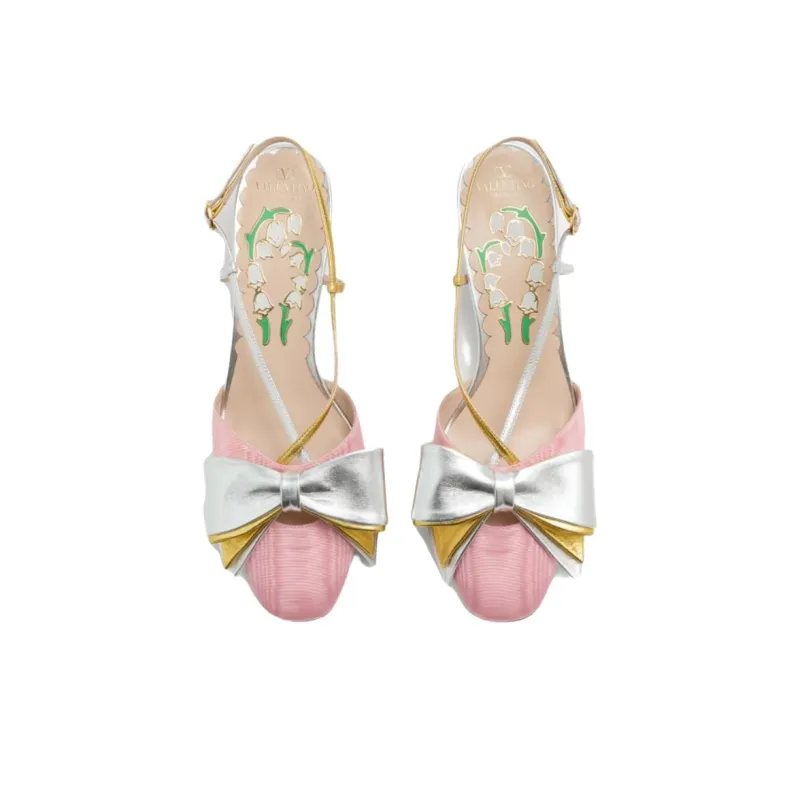 Valentino Bowow Chunky Heel High Heels 4.5cm Women's Pink-3