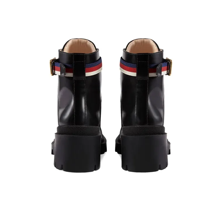 GUCCI Women's Sylvie Web 55mm Ankle Boot 'Black Mystic White Red' Women's-3