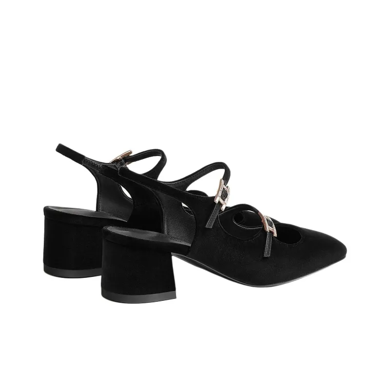 HERMES Jackie Chunky Heel High Heels 5cm Women's Black-3
