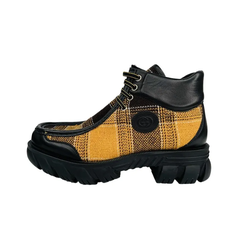 GUCCI Wear-Resistant Short Outdoor Boots Men's Black Yellow-0