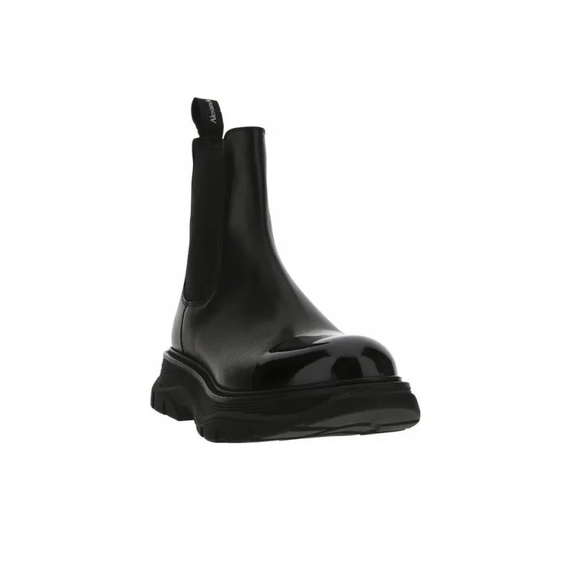 Alexander McQueen Shiny Toecap Tread Chelsea Boot Black-2