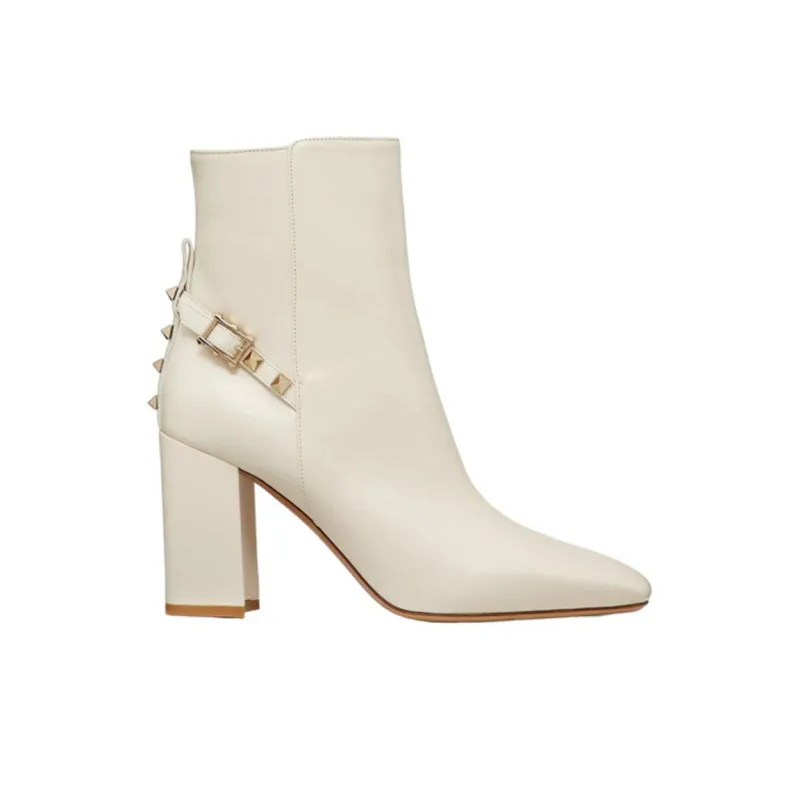 Valentino Rockstud Ankle Boots 9cm Women's White-1