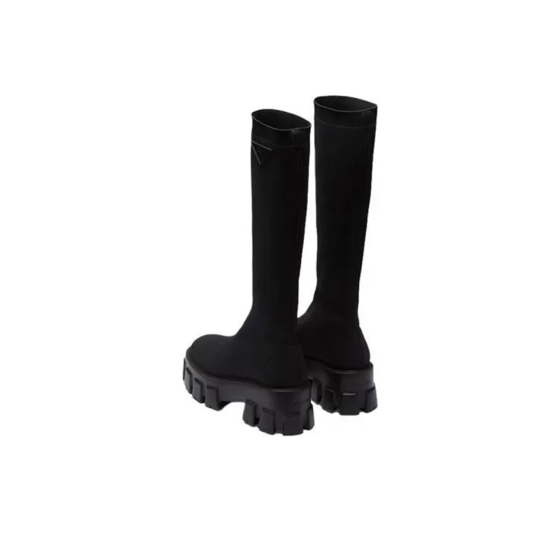 PRADA Monolith Knee-High Boots 5.5cm Women's Black-4