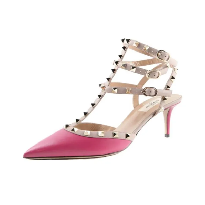 Valentino Rockstud Slim Heel High Heels 6cm Women's Red-3