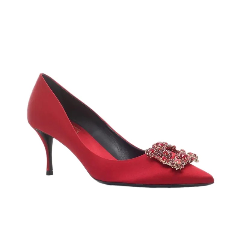 Roger Vivier Flower Strass High Heels 6.5cm Women's Red-2