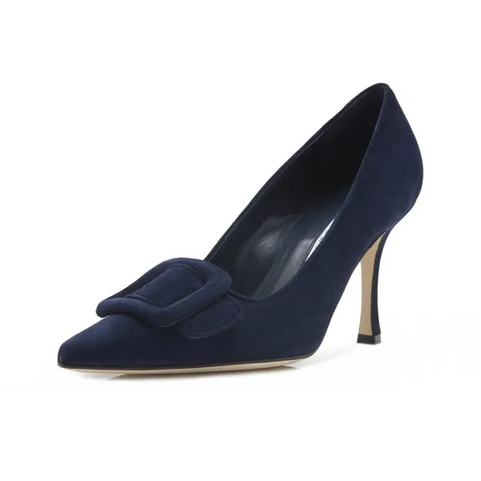MANOLO BLAHNIK Slim Heel High Heels 9cm Women's Dark Blue-3