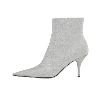 Balenciaga 85mm Knife Glitter Boots 'Silver' Women's