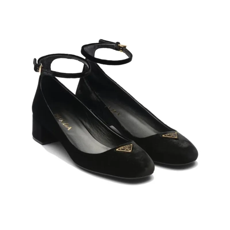 PRADA 35mm Triangle-logo Velvet Pumps-2