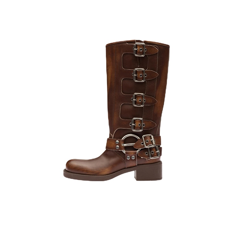 MIU MIU Buckle-detail Leather Boots - POIZON