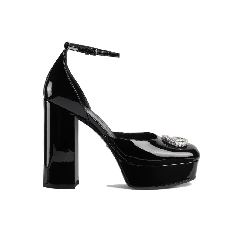 GUCCI Double G Chunky Heel High Heels 11cm Women's Black-1
