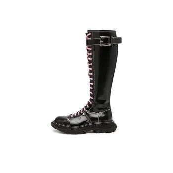 Alexander McQueen Tread Lace Up Boots 'Black Pink Lace' Women's