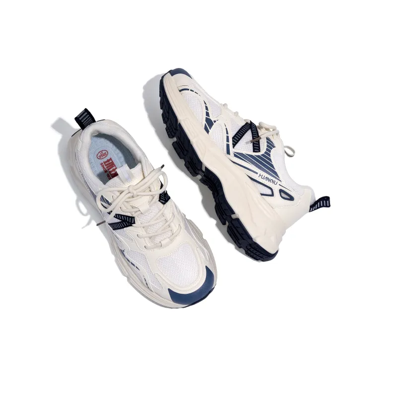 HUANQIU Height Increasing Anti Slip And Wear Resistant Low Top Chunky Sneakers Men's White Beige Blue-6