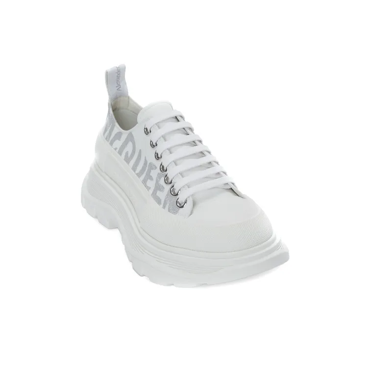 Alexander McQueen Tread Slick Low Lace Up Graffiti White Silver Women's-2