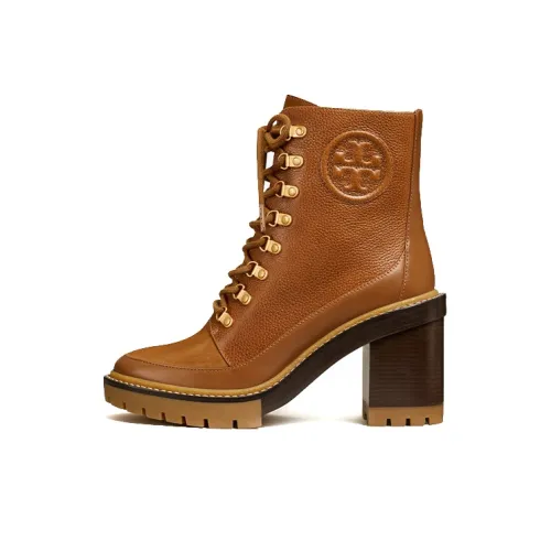 TORY BURCH Miller Mixed-Materials Lug Ankle Boots Women's Brown