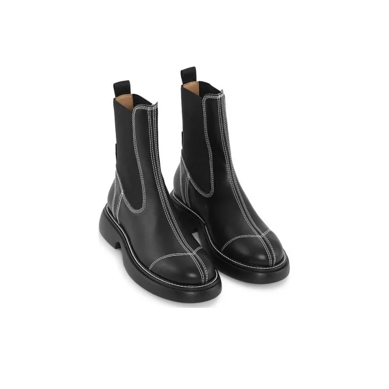 GANNI Topstitched Leather Chelsea Boots-2