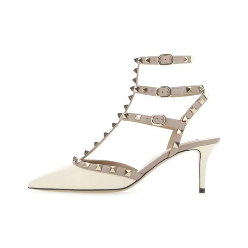 Valentino Rockstud Slim Heel High Heels 6cm Women's White-0