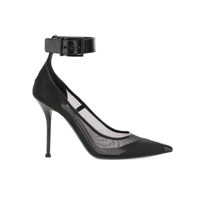 Alexander McQueen Mesh-Panelled Ankle Buckled Pumps-1
