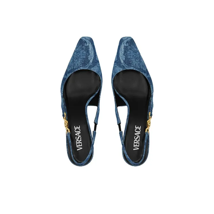 VERSACE 40mm Barocco-print Denim Pumps-3