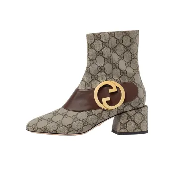 GUCCI Blondie Ankle Boot Beige Gg Canvas Women's
