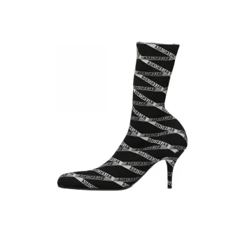 Balenciaga 80mm Monogram Logo Spandex Boots 'Black' Women's