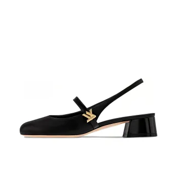 LOUIS VUITTON Romy Chunky Heel High Heels 3.5cm Women's Black