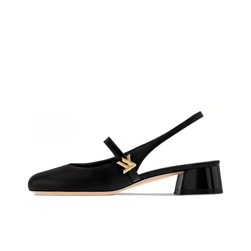 LOUIS VUITTON Romy Chunky Heel High Heels 3.5cm Women's Black