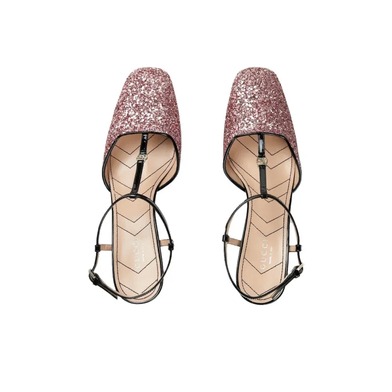 GUCCI Double G Chunky Heel High Heels 5.3cm Women's Pink-2