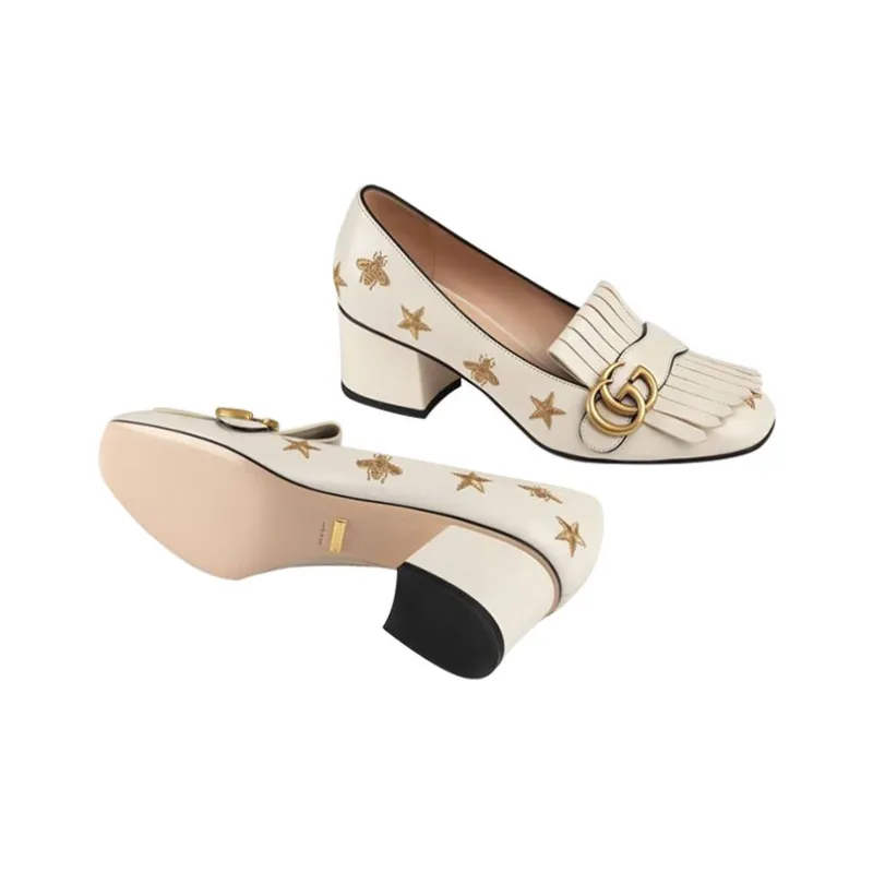 GUCCI Marmont Bee Leather Pumps Mystic White White Women's-2