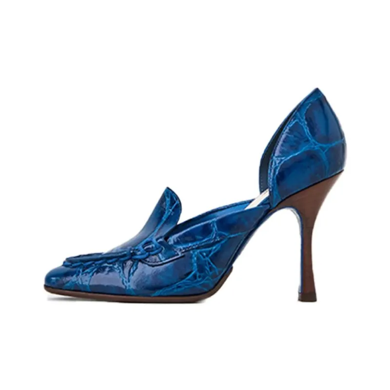 TOD'S Dorsay Spiga Cone Heel High Heels Women's Blue-0
