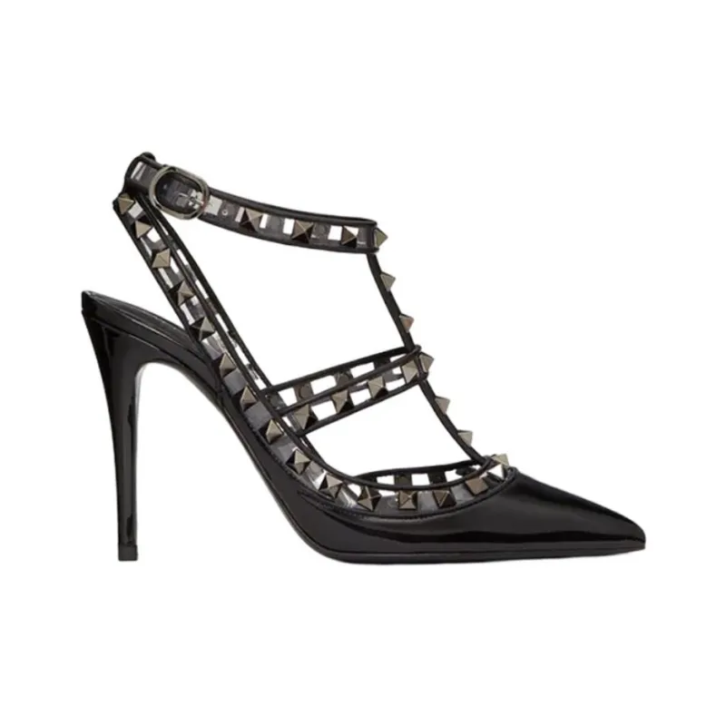 Valentino Rockstud Slim Heel High Heels Women's Black-1