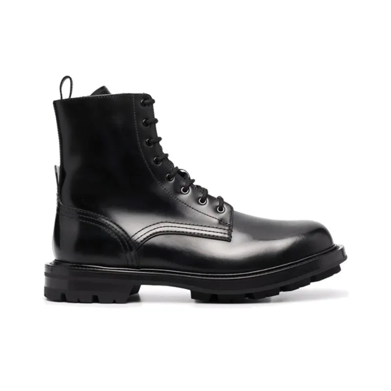 Alexander McQueen Polished Leather Combat Boot Black-1