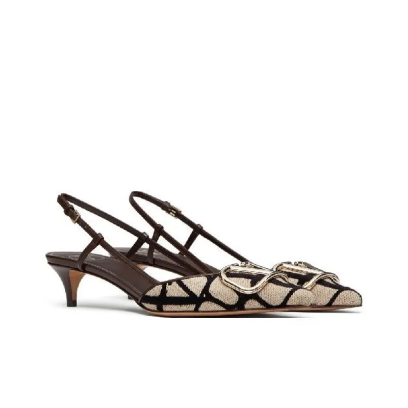 Valentino Cone Heel High Heels Women's Beige Brown-2