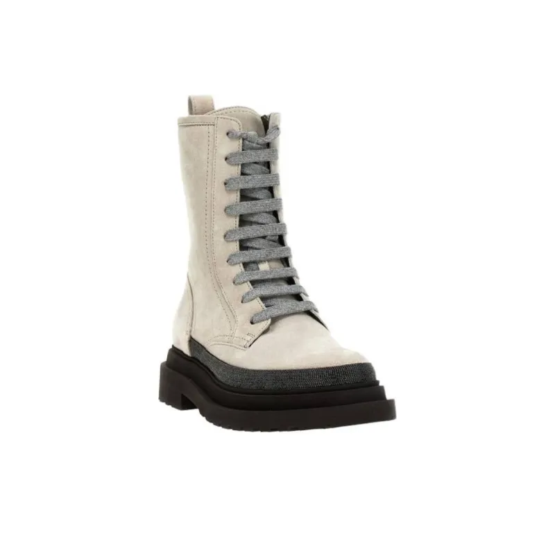 Brunello Cucinelli Monile-Detailed Lace-Up Ankle Boots Women's-2