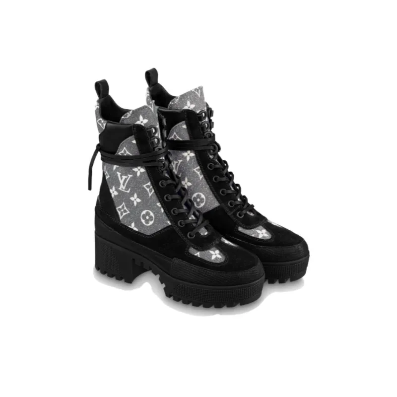 LOUIS VUITTON Laureate Ankle Boots 5cm Women's Black-3
