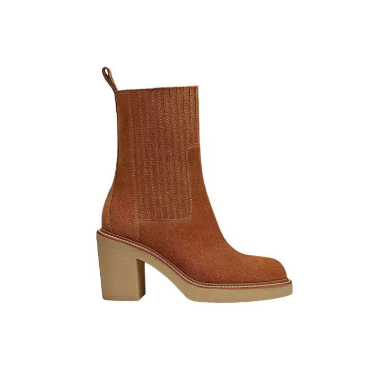 HERMES Donia 70 Ankle Boots 7cm Women's Brown-1