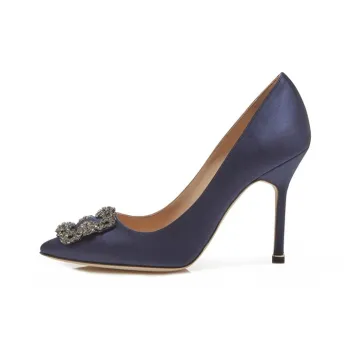 MANOLO BLAHNIK Hangisi Slim Heel High Heels 10.5cm Women's Dark Blue