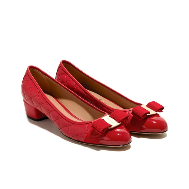 FERRAGAMO Chunky Heel High Heels Women's Red-2