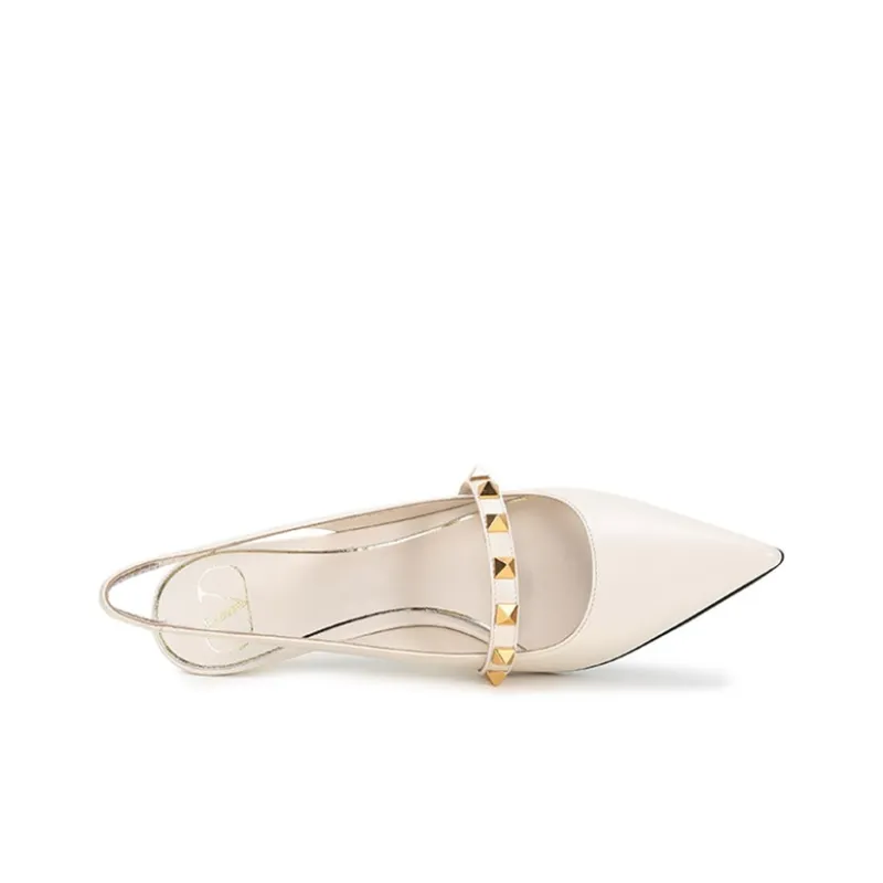 Valentino Rockstud Slim Heel High Heels 7cm Women's Light Ivory-4