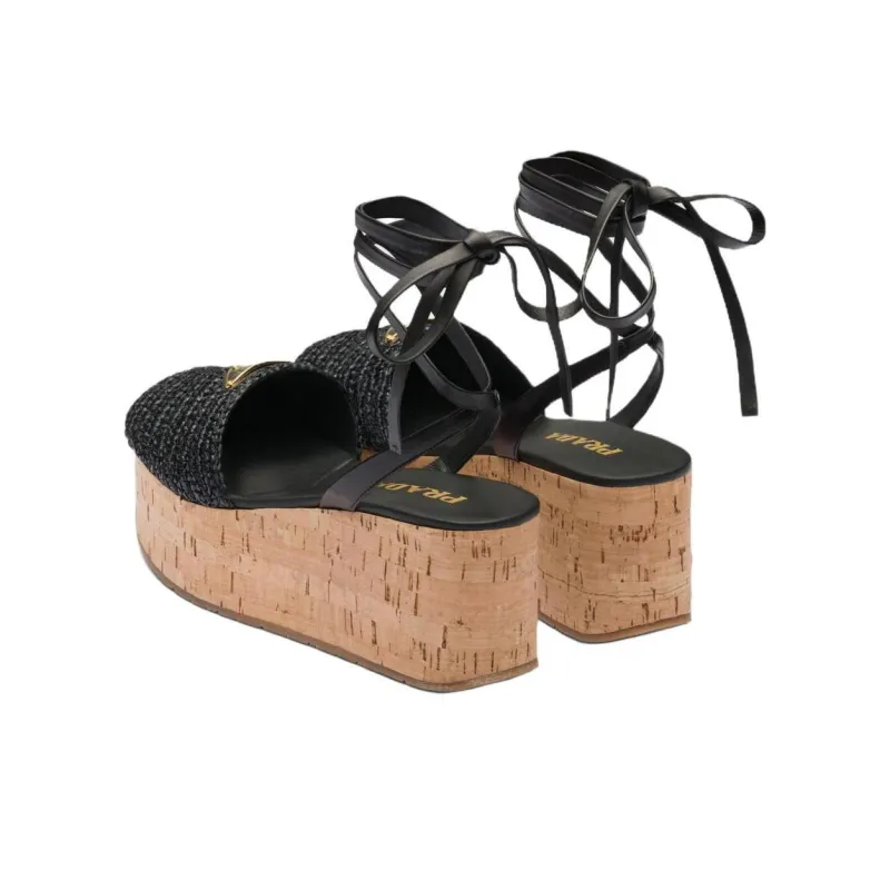 PRADA Raffia Wedge Sandals-3