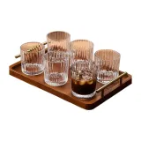 Vertical Stripe Cup Short 300ML/6 Pack+Solid Wood Tray